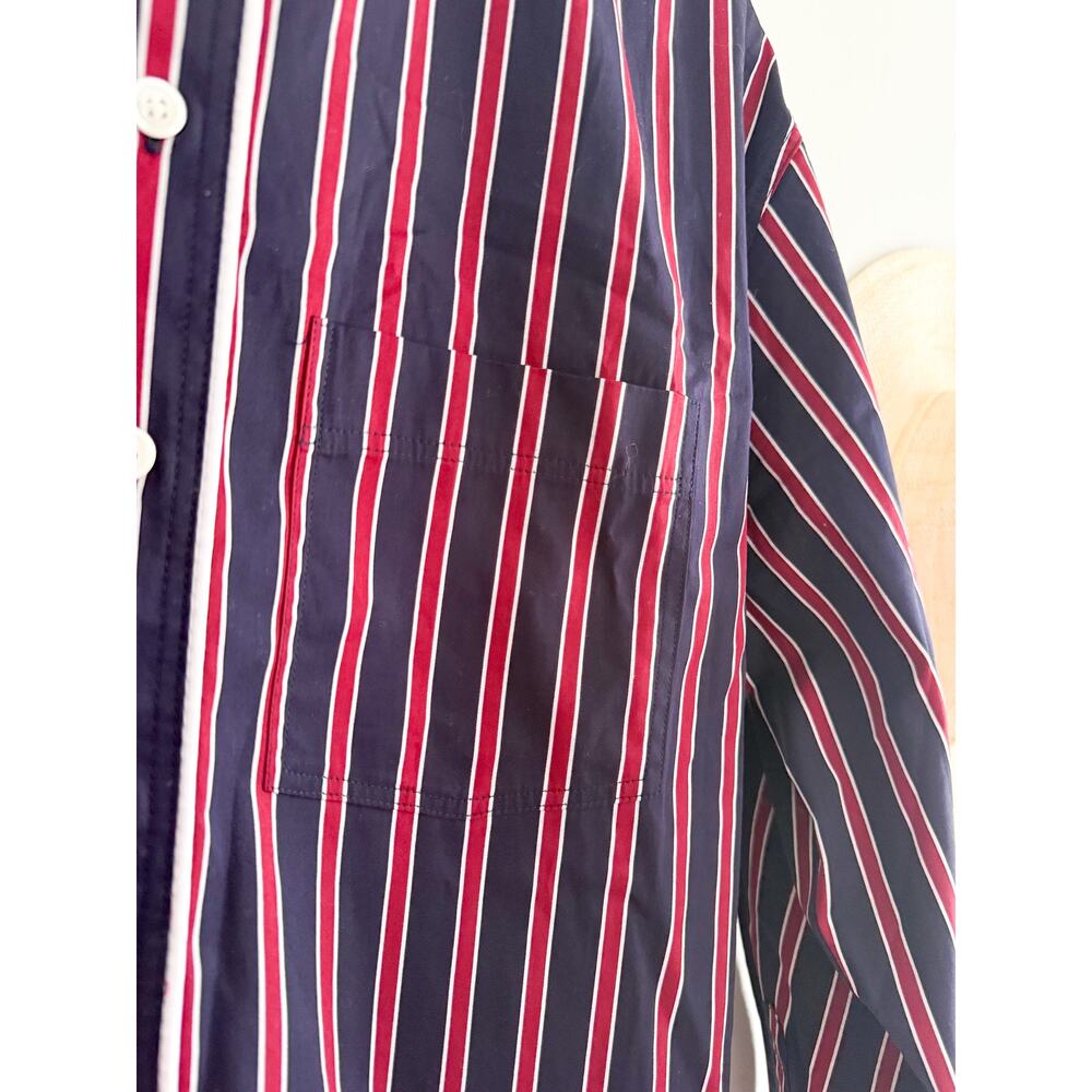 Madewell | NWT Striped Button Up Shirt Red Navy Poplin Relaxed | Sz XL - Picture 8 of 10